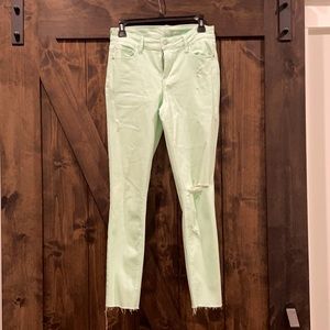 Old Navy Mint Distressed Rock Star Jeans. Frayed Hem. Size 6.